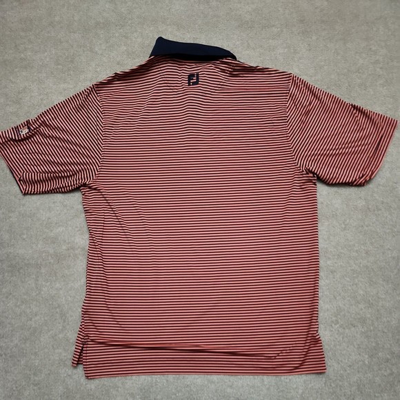 Footjoy FJ Golf Polo Shirt Mens Large Blue Peach Striped Performance Stretch - Picture 6 of 8